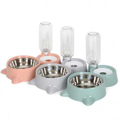 double bowl with bottle 31x17cm for cats