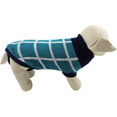 Fashion and clothes for the dog Blue checkered sweater