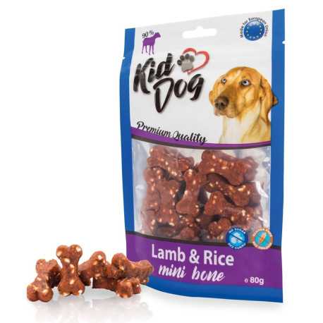 Masové pochoutky pro psa KIDDOG MINI kostičky jehněčí s rýží 80 g