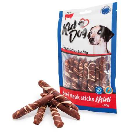 Mäsové pochúťky pre psa KIDDOG Hovädzí steak na byvolej tyčinke 7-8cm 80 g