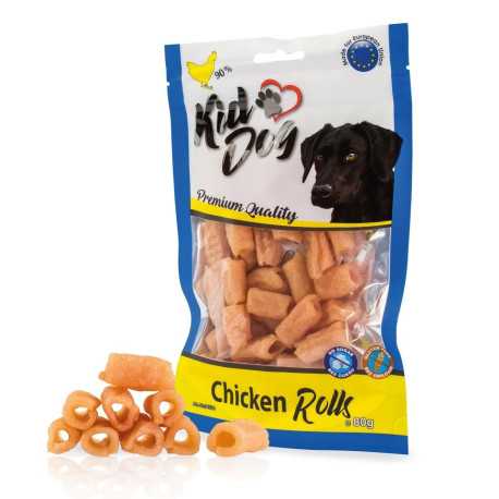 Mäsové pochúťky pre psa KIDDOG kuracie trubičky rezané 80g